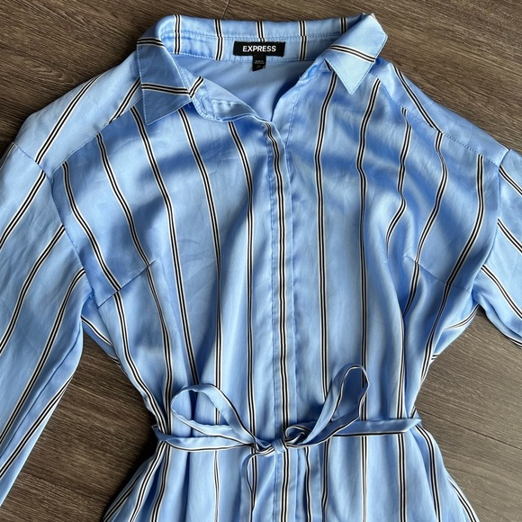 Express Striped Button Up Long Sleeve Satin Dress- XS - Picture 5 of 8